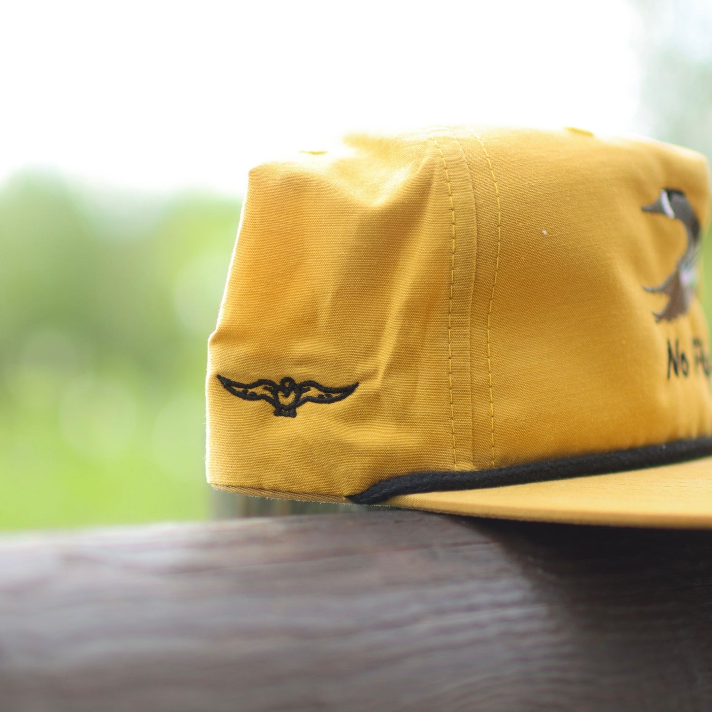 no fly zone waterfowl yellow blue winged teal rope hat