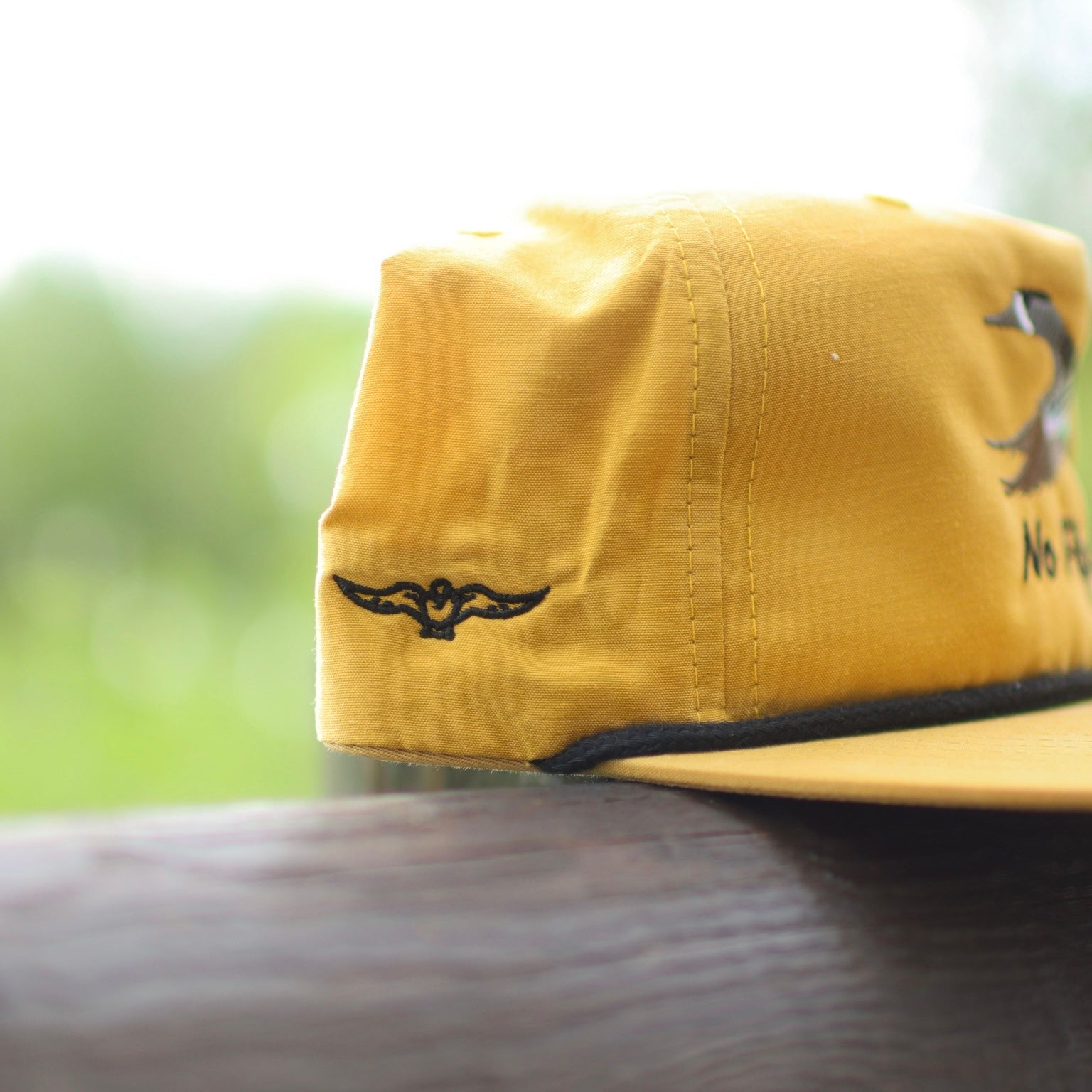 no fly zone waterfowl yellow blue winged teal rope hat